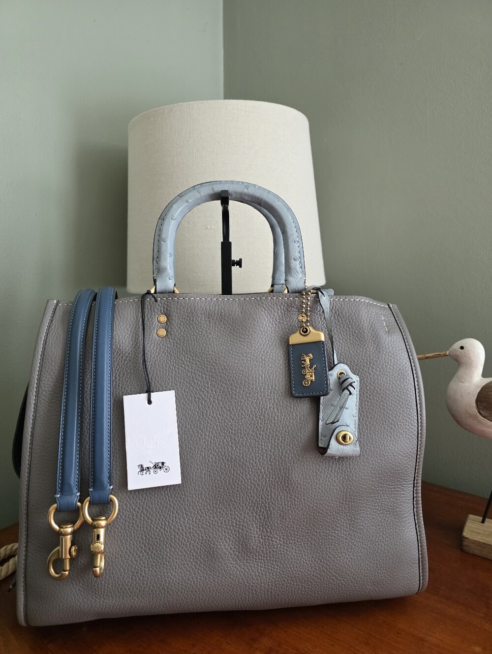 Coach Rogue 36 68946 Heather Grey Ostrich Leather Bag 1941 MTO NWT
